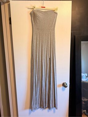 Classic Strapless Maxi Dress in Light Gray